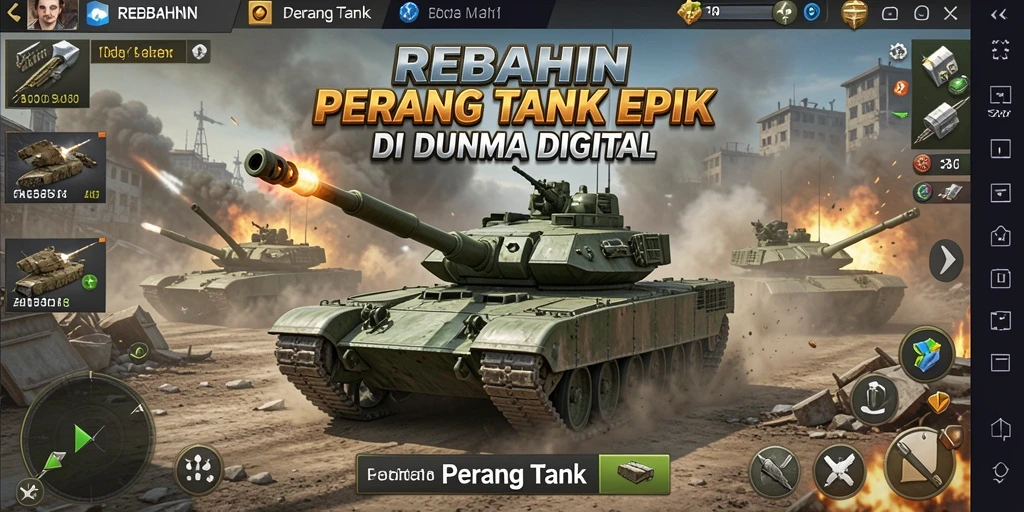 Tampilan grafis permainan tank yang menarik dan dinamis.